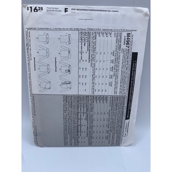 McCall's Misses Shirt Sewing Pattern sz xsm-med M4967 - uncut - Picture 2 of 2